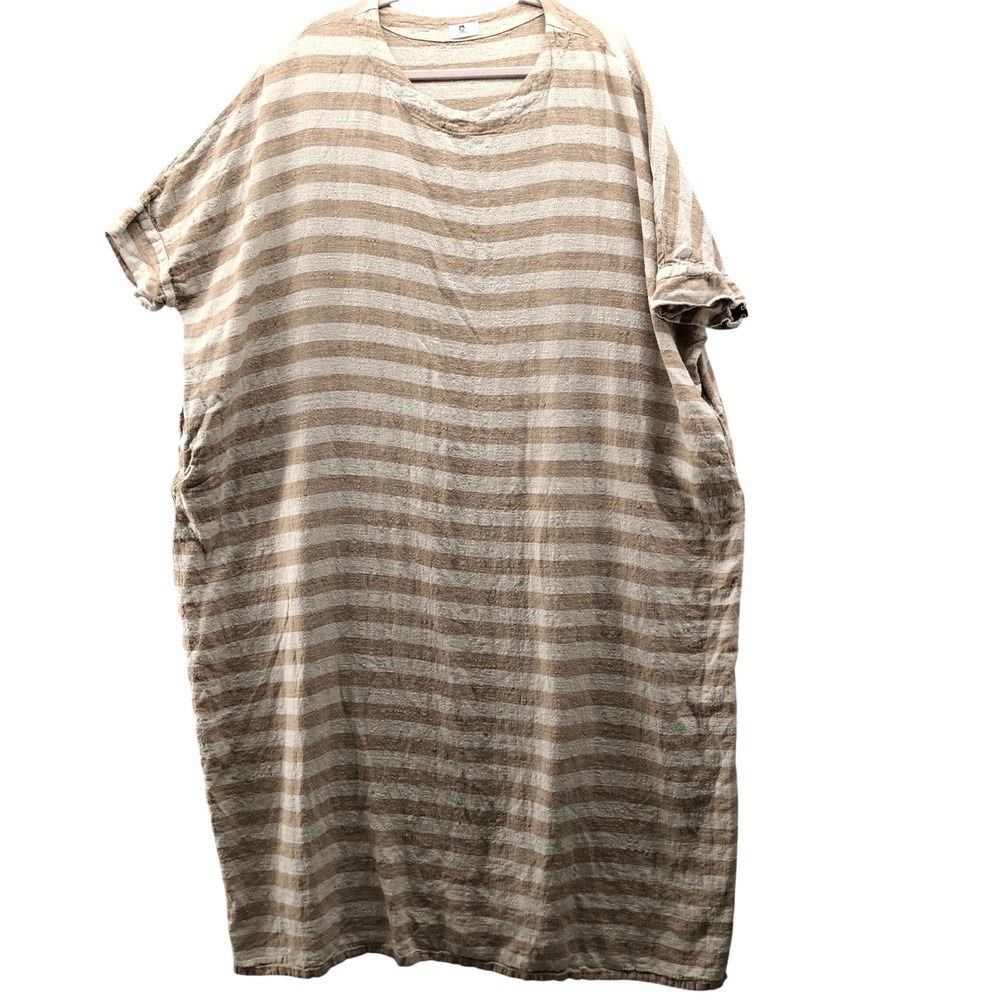 XIMO Oversized Lagenlook Midi Dress One Size Plus 3X-5X Cotton Linen Tan